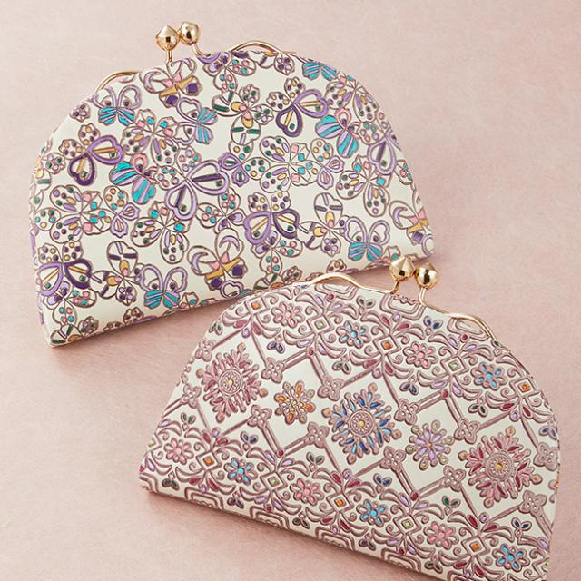 友禅文庫 天溝がま口(がま口財布 レディース がま口 口金 がまぐち レザー 革 財布 ウォレット 小さめ 小さい コンパクト 薄い かわいい おしゃれ 和柄 和風 デザイン 小銭入れ 小銭 お札 カード ミニ財布 小さい財布 小さな財布 姫路 文庫革)