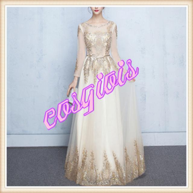 イブニングドレス 結婚式 ビーズ刺繍 チャイナ パーティードレス エレガント ロング クルーネック キラキラ チュール ビーズ スパンコール Aライン big_ac