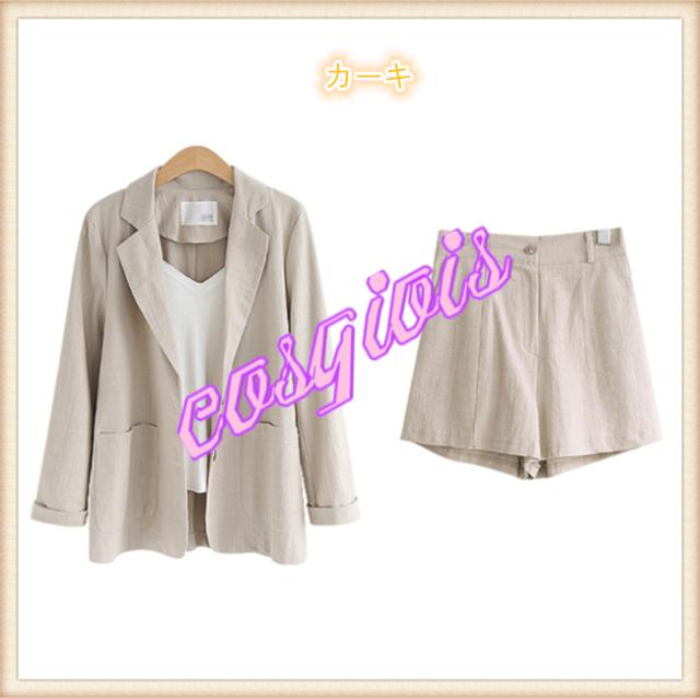 リネン混 ジャケット パンツセット リネン コットン 4色 ジャケット