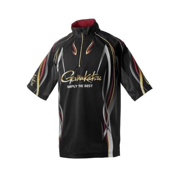 がまかつ ウェア GM3735 2WAYプリントジップシャツ(半袖) ブラック/レッド L