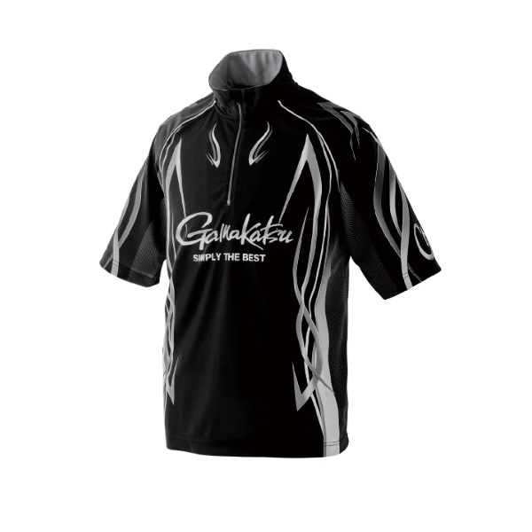 がまかつ ウェア GM3735 2WAYプリントジップシャツ(半袖) ブラック/シルバー L