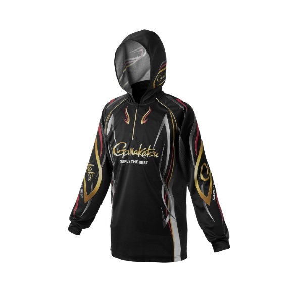 がまかつ ウェア GM3736 2WAYプリントジップシャツフーディ ブラック/レッド L