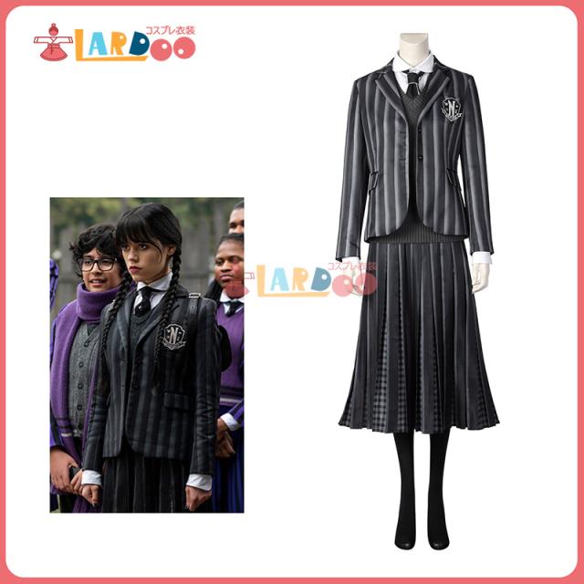ウェンズデー The Addams Family ネバーモア・アカデミー ユニフォーム コスプレ コスチューム[5058]