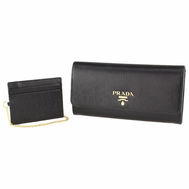 PRADA◇1MH132/長財布/パスケース付/レザー/BLK/無地/レディース-