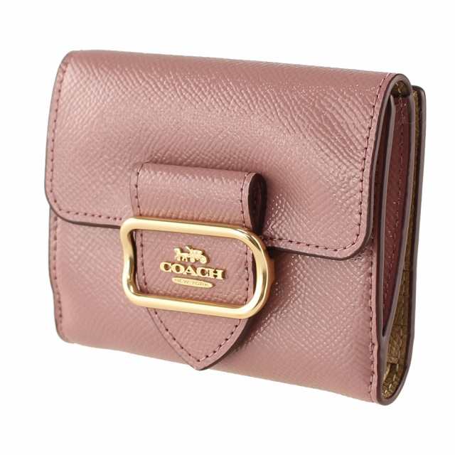 COACH コーチ 財布 二つ折り 折りたたみ 小銭入れ付き レザー ピンク系