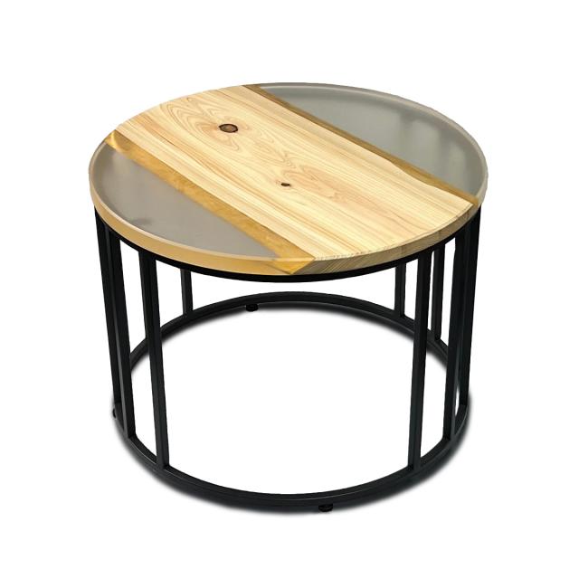 銘木屋 レジンテーブル ひのき 檜 無垢 天然木 3カラー 61×61×45cm