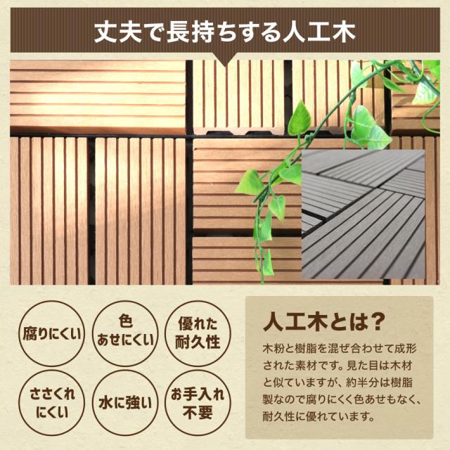 【27枚仕かける】 ウッドパネル 人工木 材木瓦 生まれながら木粉  2.4平米用 縁側 合わせ目式 29.5×29.5糎 材木 材木甲板 ダイアログボックス 瓦 合わせ目 木 屋上 9枚 まっ四角 フロアデッキバルコニー エクステリア 園庭