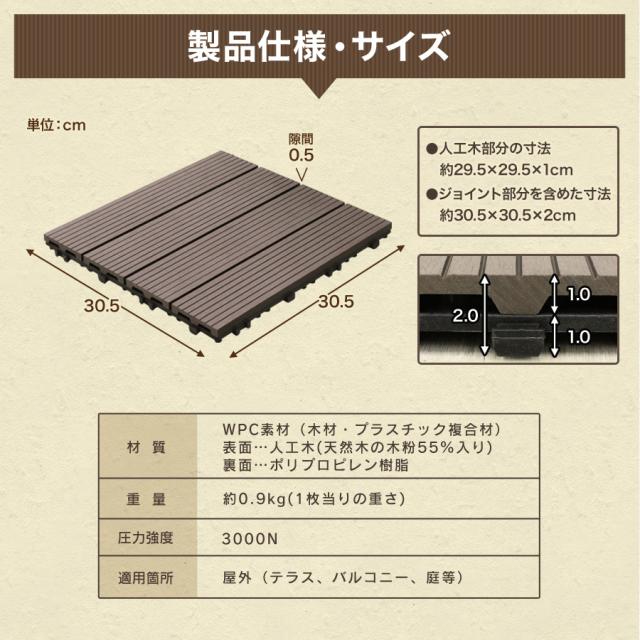 【27枚仕かける】 ウッドパネル 人工木 材木瓦 生まれながら木粉  2.4平米用 縁側 合わせ目式 29.5×29.5糎 材木 材木甲板 ダイアログボックス 瓦 合わせ目 木 屋上 9枚 まっ四角 フロアデッキバルコニー エクステリア 園庭
