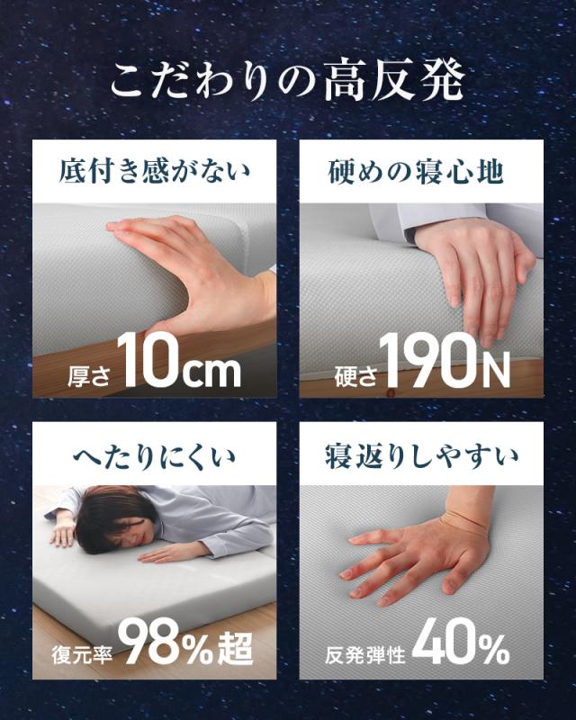 ランキング1位／ マットレス シングル 三つ折り 高反発 190N 極厚 10cm