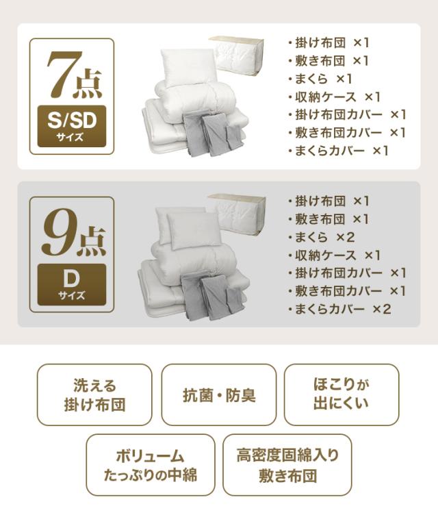 布団 寝具 7点セット セミダブル 布団セット 固綿 綿 洗える 布団 抗菌 防臭 認定工場生産 防カビ 布団 シングル ふとんセット ふとん セット 掛け布団 敷布団 組布団 掛け布団 敷き布団 洗える布団 枕 新生活 寝具セット 送料無料_2