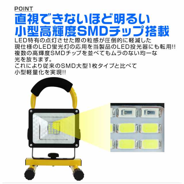 【10個セット】 LED投光器 30W 充電式 ポータブル投光器 LED ライト 照明 電池式 アウトドア キャンプ USB充電 led バーベキュー  夜 昼光色 防水 SMDチップ搭載 ledライト 作業灯 ワークライト サーチライト 2400LM 屋内 照明 船舶 屋外 送料無料｜au PAY  ...