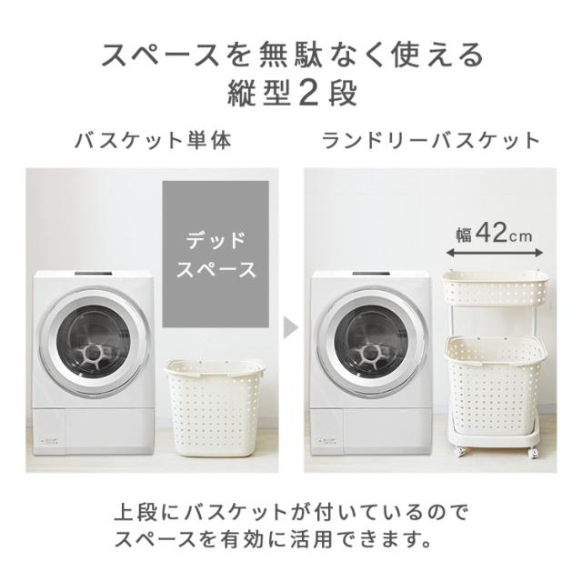 ランドリーラック バスケット カゴ ゴミ箱上 洗濯かご2個付き uni263531.jpg