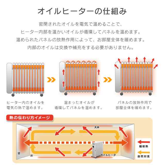 オイルヒーター 10畳 暖房器具 ヒーター 省エネ 12枚フィン 8畳〜10畳 リモコン付き ストーブ オイル ヒーター 暖房 電気ヒーター オイル