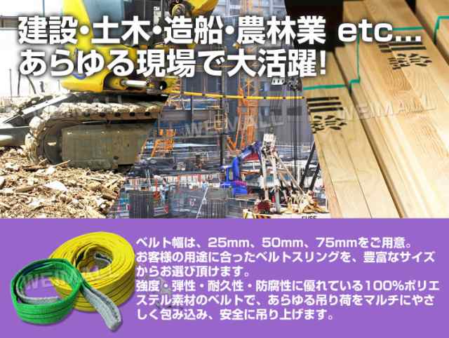 10本セット/1本1009円】スリングベルト 1.5m 幅25mm 使用荷重1000kg 吊りベルト ベルトスリング ナイロンスリング ナイロンスリングベの通販はau  PAY マーケット - ウェイモール