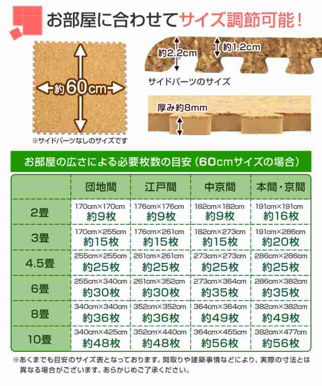 コルクマット 大判 60cm 6畳 32枚 洗える 防音 ジョイントマット