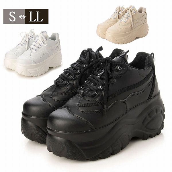 スニーカー レディース 大人可愛い 旬のインヒール 美脚 厚底 ダットスニーカー（ブラック ホワイト 　ベージュ）の通販は