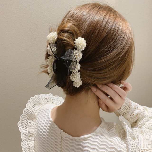 144ヘアクリップ リボン パール - ヘアピン