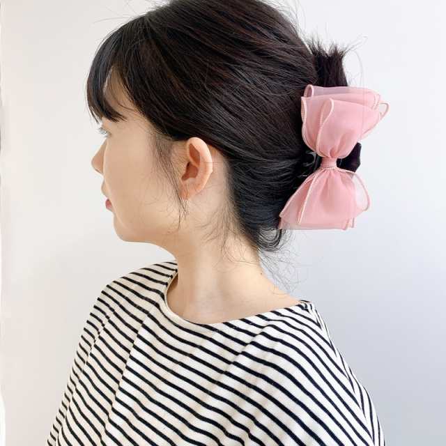 ♥️ラスト2♥️リボン シフォン バンスクリップ ピンクパープル ヘアアクセ