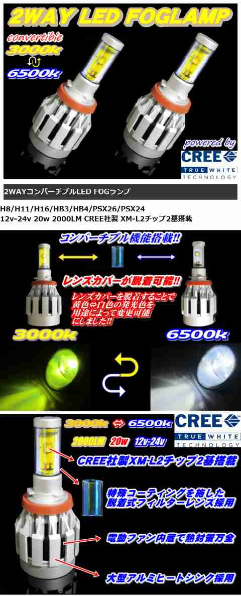 新型80系ノア ヴォクシー専用イエロー/ホワイト切替可能!!2WAY LEDフォグランプCREE製チップ搭載 2000LM H8/H11/H16/HB3/HB4/PSX26/PSX2の通販はau  PAY マーケット - グラムインターナショナル | au PAY マーケット－通販サイト