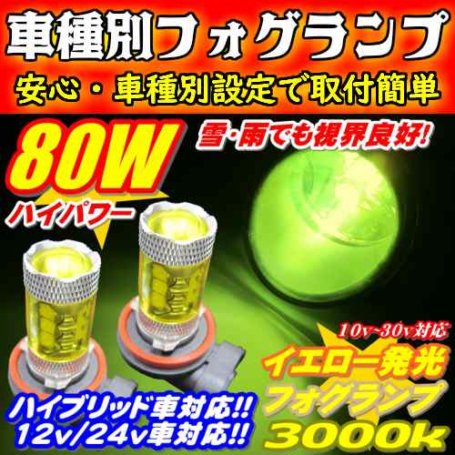 雪雨霧・悪天候に活躍 80w イエロー発光 LEDフォグランプ セット【 コペン LA400K H26.06〜 H8/H11/H16 】車種別設定  3000kの通販はau PAY マーケット - グラムインターナショナル | au PAY マーケット－通販サイト