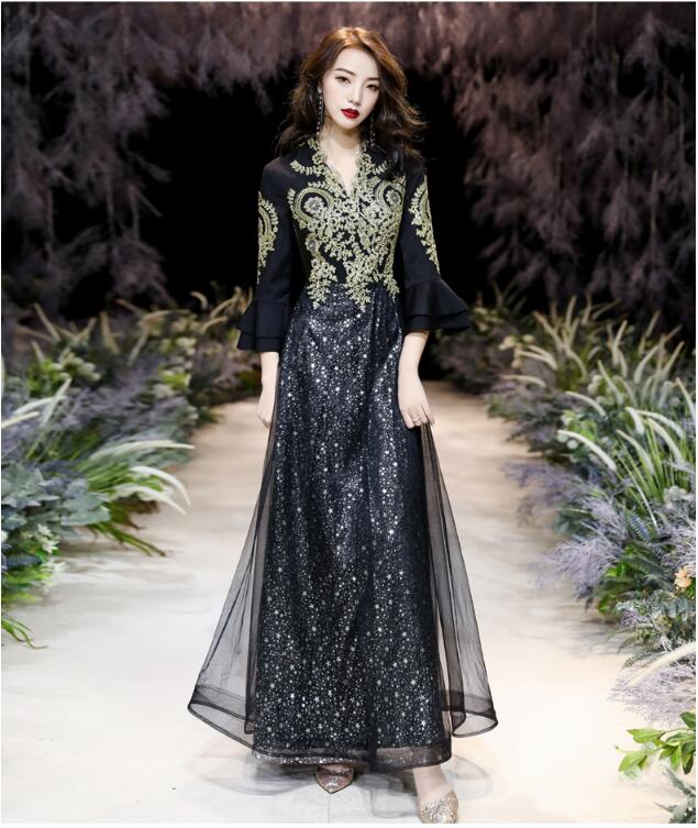 キラキラ 二次会 ロングワンピース 司会 ｖネック セクシー 長袖 おしゃれ レディース 披露宴 エレガント 演奏会 パーティードレス 結婚の通販はau Pay マーケット ヒナギクファッション