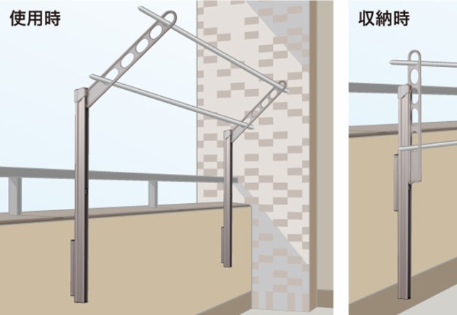 物干し 屋外 ベランダ 壁 壁掛け 物干し金物 物干金物 川口技研 ホスクリーン 腰壁用 ポール上下タイプ 収納型 GP-45 シルバー 1セット(2本組) 30kgまで - 26