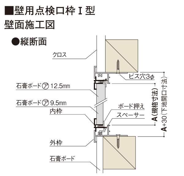 点検口 壁 枠 壁点検口枠 I型 K1W3030 塩ビ オフホワイト 白 開口寸法