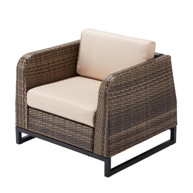 ガーデンファニチャー 椅子 ソファー サハラ ソファ シングルII 人工ラタン 幅790x奥行700x高さ630x座面高さ300mm 肘掛け クッション付 1セット単位 組立品 おしゃれ ガーデン 家具 庭 ベランダ テラス ウッドデッキ フロント エントランス 店舗 商業施設 【代金引換不可】の通販は 44,330円