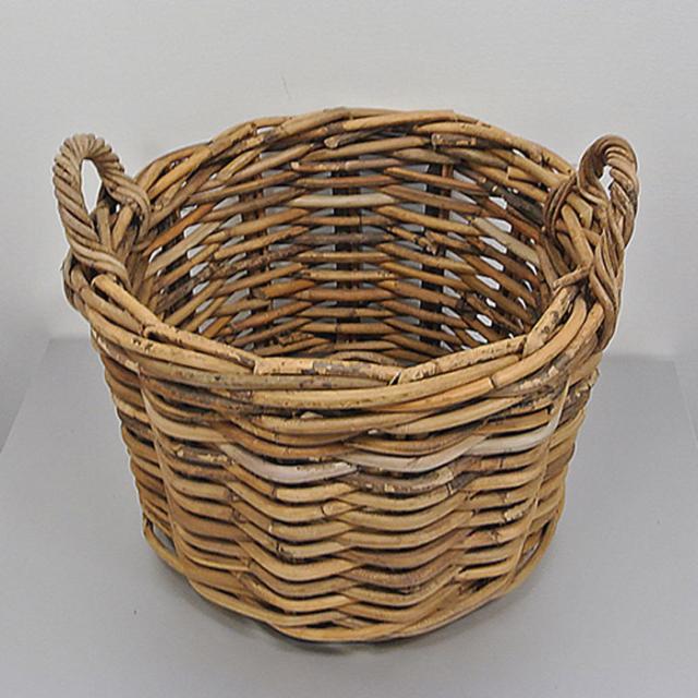 収納 かご バスケット 高級 籐(クブ材) 大型 ナチュラルラタン ラウンド グレイ 大 直径50×高さ35cm ハンドル 持ち手付 ナチュラル おしゃれの通販は
