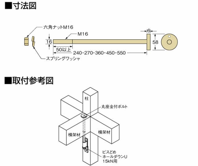 オメガー ホールダウン 丸座金付ボルト M16×360mm AF4L36 20本単位