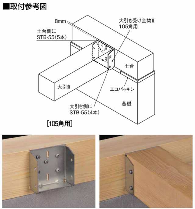 タナカ 大引受け金物2 105角用 109.6×109.6×42.3×2.3 - ネジ・釘・金属素材