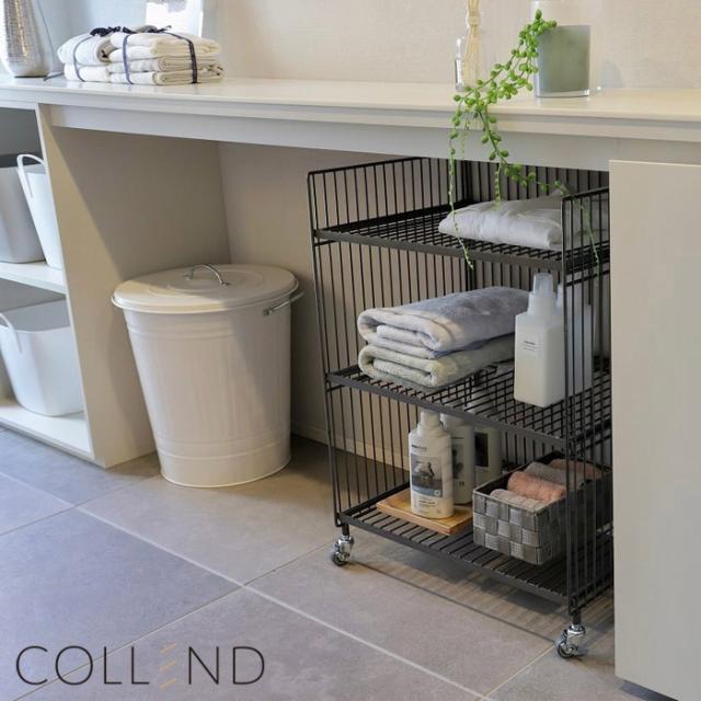 ワゴン キャスター付き 3段 おしゃれ ワイヤーワゴン （ワイド・ダブル） COLLEND コレンド W605×D428×H769mm 1台単位 組立式 屋内用 ストッパー付き サイドテーブル ナイトテーブル 小物置き すき間収納 ラック キッチンワゴン ランドリー収納 【代金引換不可】の通販は
