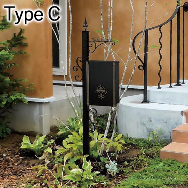 機能門柱 機能ポール 郵便受け 表札 クラシカル エントランスポール TypeC（ブラックマット） 郵便 ポスト ロートアイアン ポール スタンド 門柱 高級 おしゃれ 戸建 新築祝い 庭まわりの通販は 144,100円
