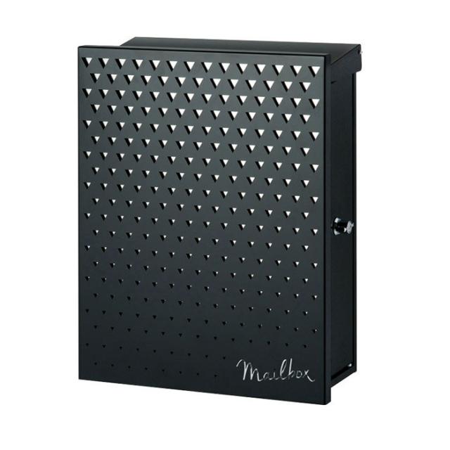 ポスト 郵便受け 壁掛け郵便ポスト ノベル 大型配達物対応 壁付け デザイン1 ブラック 右勝手 (T型カムロック付)の通販は