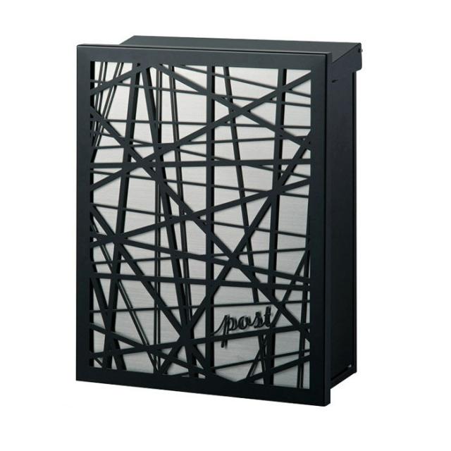 ポスト 郵便受け 壁掛け郵便ポスト ノベル 大型配達物対応 壁付け デザイン2 ブラック 左勝手 (T型カムロック付)の通販は