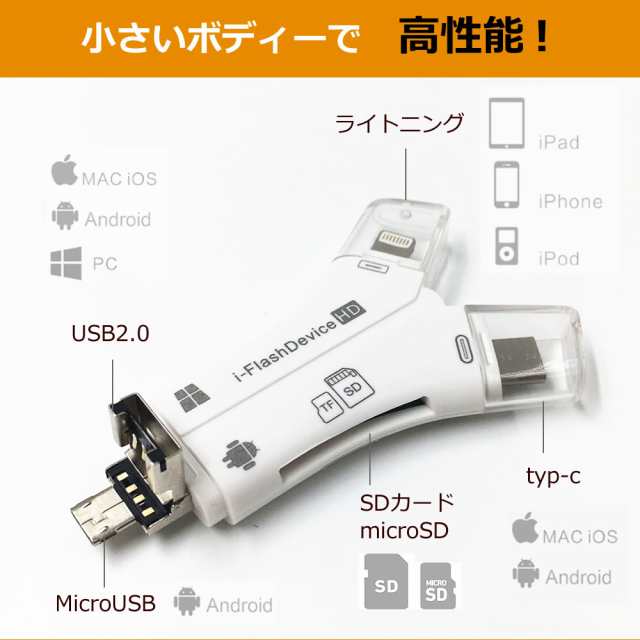 最新 期間限定 microSDカード 特典付き スマホ SD カードリーダー データー バックアップ マルチカードリーダー SDカード iPhone  写真 メモリーカード データ転送 ポイント5倍以上 カメラリーダー Lightning USBメモリー 保存 転送 データ 移行 メール便 送料無料  ...