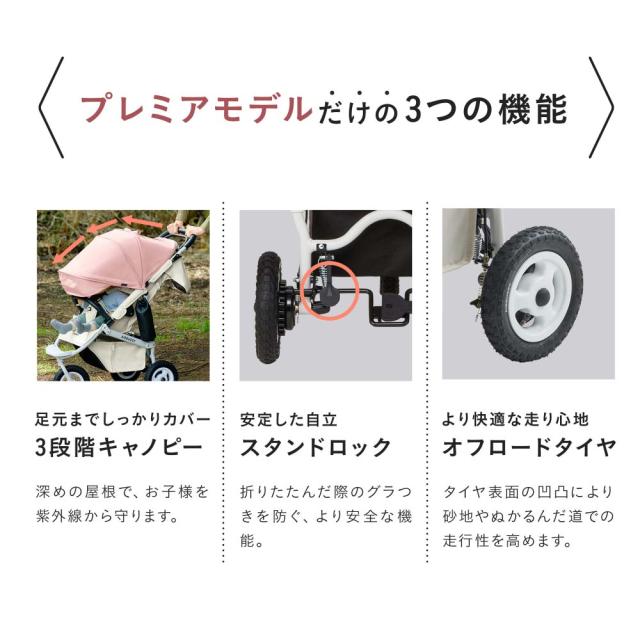 エアバギー ベビーカー ココプレミア フロムバース 送料無料 AIRBUGGY COCO PREMIER FROM BIRTH ラウンド型キャノピー サンシェード UVカット ハンドブレーキ オフロードタイヤ ベビー用品_13