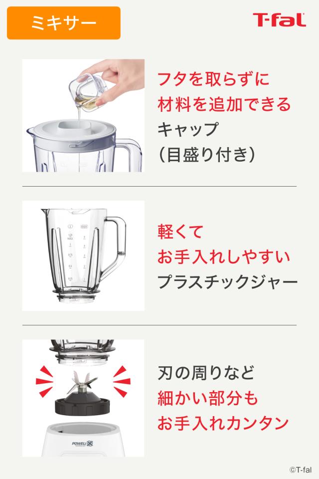 ティファール T-fal 送料無料 ブレンダー ブレンドフォース ネオ パウエリックス マルチ BL42X1JP / ミキサー 1.25L ジューサー チョッパー 550mL フードプロセッサー スムージー 氷も砕ける t-fal T-FAL tfal Tfal 誕生日プレゼント_4