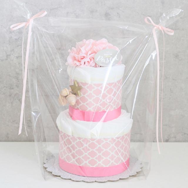 おむつケーキ 出産祝い 男の子 女の子 ラクーシュパステル Kiko+の木のアクセサリー付き オーガニック 送料無料 メーカー直送 ダイパーケーキ 2段 ネックレス 木のおもちゃ ベビーシャワー 安産祈願 Sサイズ オーガニックコットン ナチュラルムーニー_7