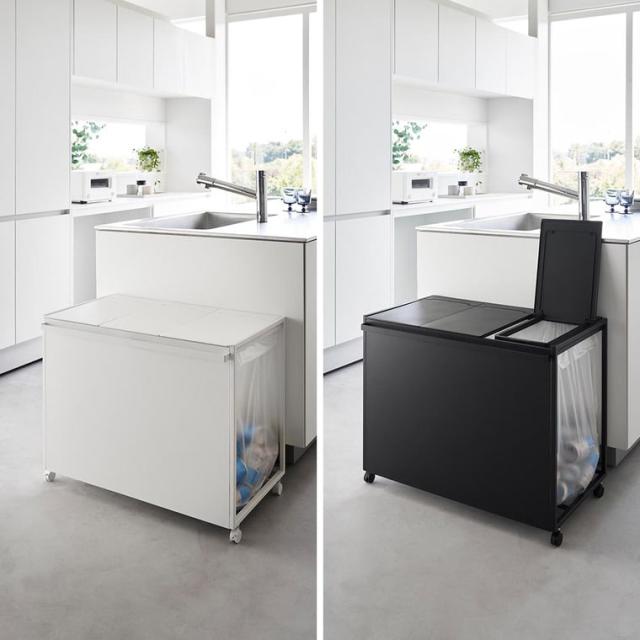 山崎実業 公式 tower 蓋付き目隠し分別ダストワゴン タワー 45L 3分別