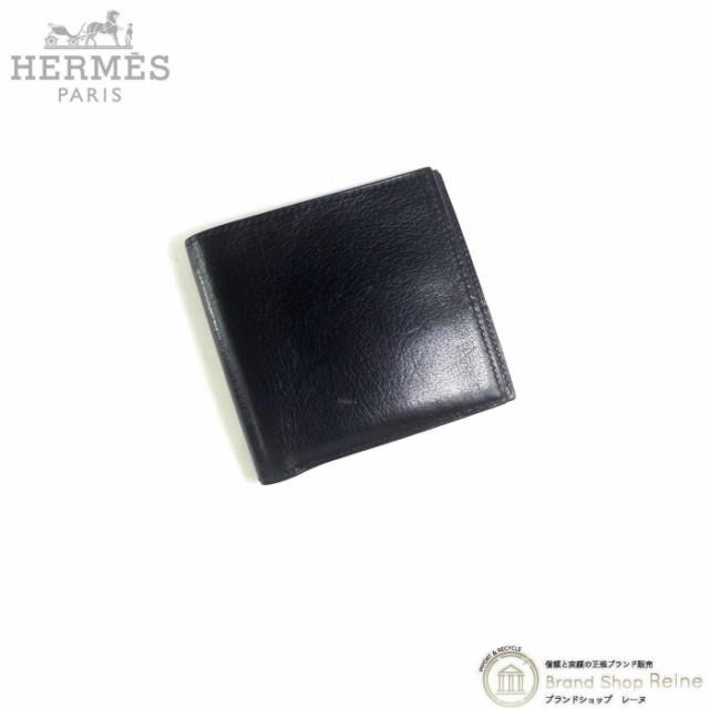 中古 エルメス（HERMES） 二つ折り 財布 札入れ ブラック □F刻