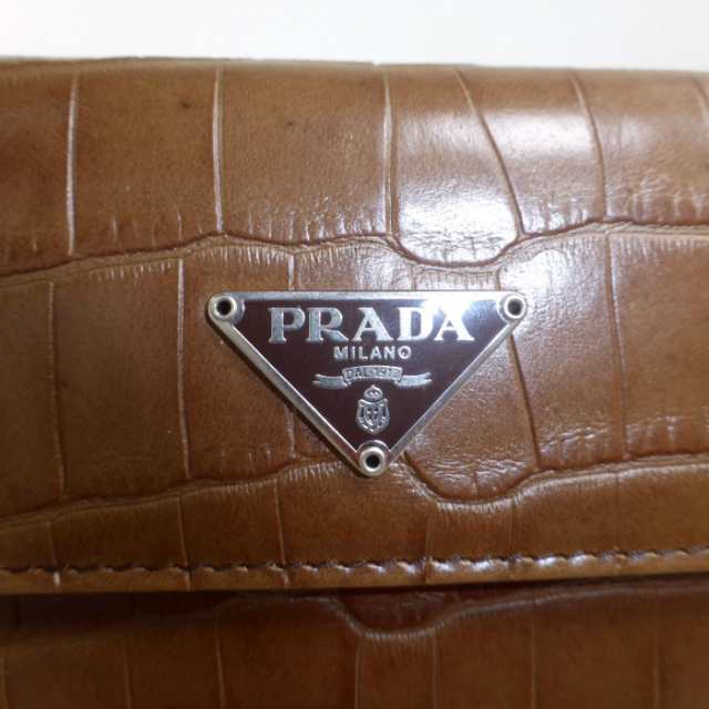 格安 PRADA ヴィンテージ クロコ調 トライアングルロゴ 財布 ポケ