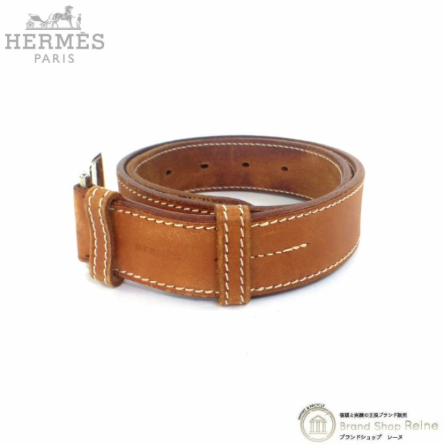 中古 エルメス（HERMES） エトリヴィエール ヌメ革 ベルト #65 □B刻 マルジェラ期 ヴィンテージ レザーベルト ブラウン×シルバー ｜au  PAY マーケット