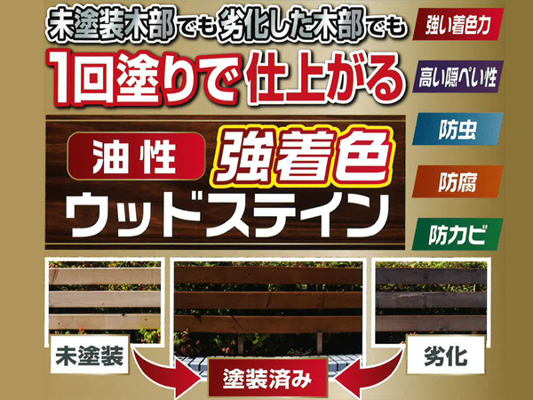 アサヒペン 油性 強着色 ウッドステイン ダークオーク 7L 屋外用 木部専用 防カビ 防虫 防腐 1回塗り ガーデン 隠ぺい性 送料無料_1