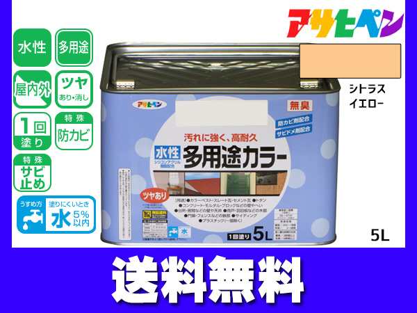 アサヒペン 水性多用途カラー 5L シトラスイエロー 塗料 ペンキ 屋内外