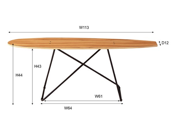 東谷 スケートボードテーブル ナチュラル W117×D31×H45 SF-200 サイド