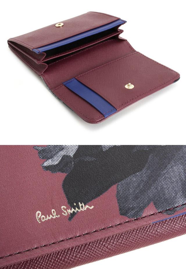 ポールスミス 名刺入れ カードケース パスケース付き ワイン Paul