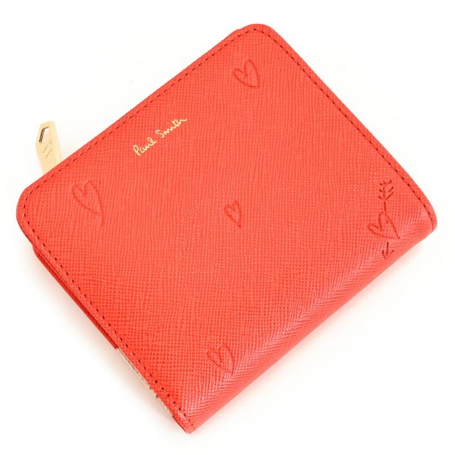 ○★新品未使用　ポールスミス　ハートプル L字ファスナー二つ折り財布　コーラル 新品☆ポールスミス☆スミシーハートLファスナー2つ折り財布ミニ財布