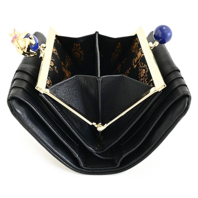 ANNA SUI 二つ折り財布　黒 ANNA SUI アナスイ 二つ折り財布 がま口 本革 レディース