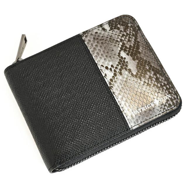 パトリックコックス 財布 二つ折り財布 BOX財布 ラウンドファスナー マルチ2(ブラック/グレー) PATRICK COX pxmw2ps3-9b メンズ 紳士 ギフト 定番 彼氏 彼女 プレゼント